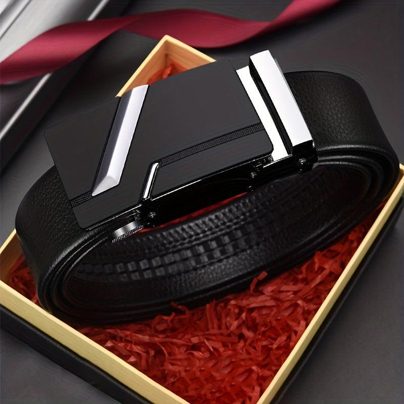 Men's Faux Leather Automatic Buckle Business Belt - 47inch
