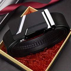 Men's Faux Leather Automatic Buckle Business Belt - 47inch