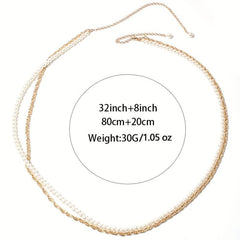 Vintage Faux Pearl Chain Waistband Golden Fringe Girdle