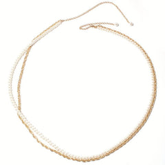 Vintage Faux Pearl Chain Waistband Golden Fringe Girdle