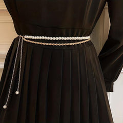Vintage Faux Pearl Chain Waistband Golden Fringe Girdle