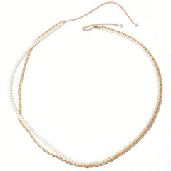 Vintage Faux Pearl Chain Waistband Golden Fringe Girdle