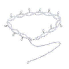 Faux Pearl Pendant Waist Chain Silvery Belly Chain Dress Girdle