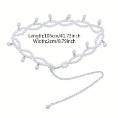 Faux Pearl Pendant Waist Chain Silvery Belly Chain Dress Girdle