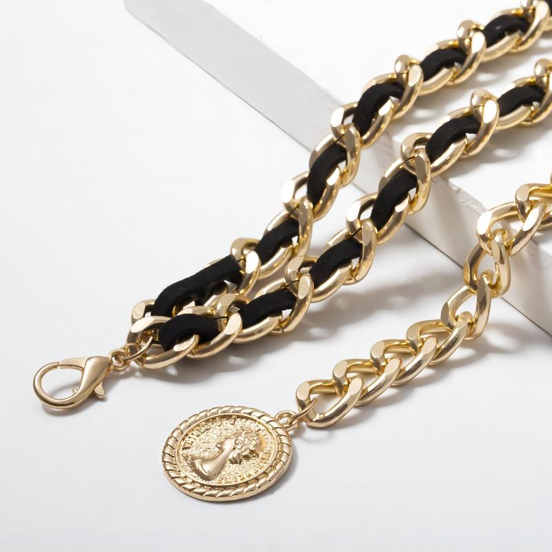 Metal Waist Chain Double Layer Belt Dress Coat Girdle For Women