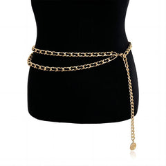 Metal Waist Chain Double Layer Belt Dress Coat Girdle For Women