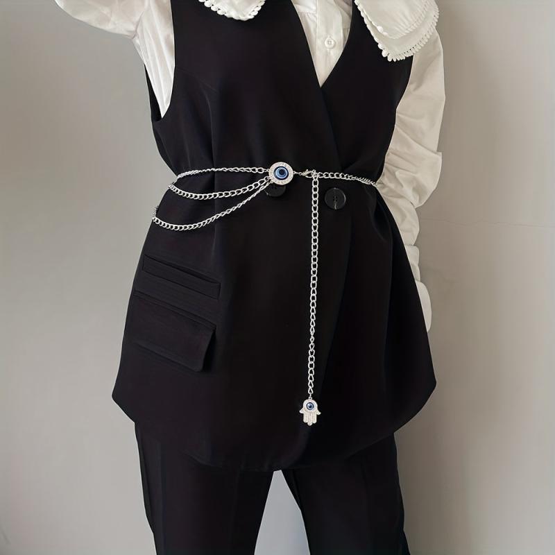 Devil's Eye Metal Waist Chain Layered Tassel Waistband for Women