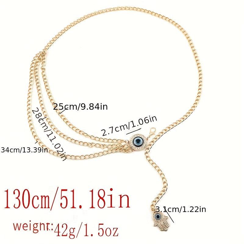 Devil's Eye Metal Waist Chain Layered Tassel Waistband for Women