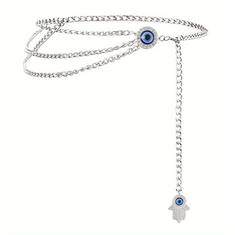 Devil's Eye Metal Waist Chain Layered Tassel Waistband for Women