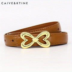 Heart Butterfly Buckle Thin Belt Leather Solid Jeans Pants Belt