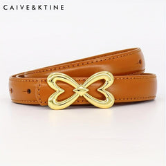 Heart Butterfly Buckle Thin Belt Leather Solid Jeans Pants Belt
