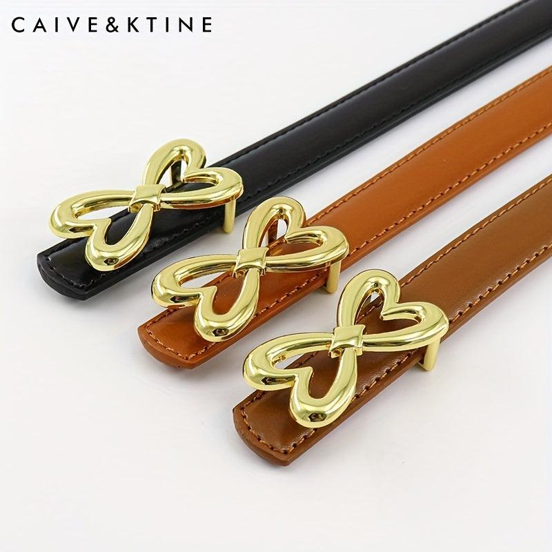 Heart Butterfly Buckle Thin Belt Leather Solid Jeans Pants Belt