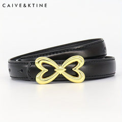 Heart Butterfly Buckle Thin Belt Leather Solid Jeans Pants Belt