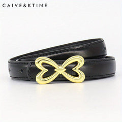 Heart Butterfly Buckle Thin Belt Leather Solid Jeans Pants Belt