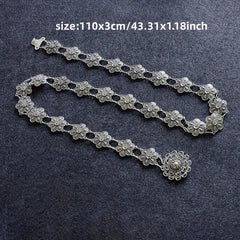Boho Flower Hollow Out Belt Silvery Metal Waist Chain Dress Girdle