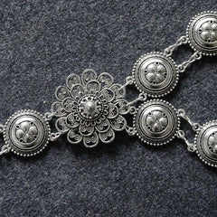 Boho Flower Hollow Out Belt Silvery Metal Waist Chain Dress Girdle