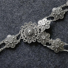 Boho Flower Hollow Out Belt Silvery Metal Waist Chain Dress Girdle