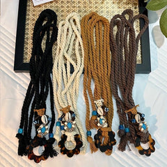 Vintage Flower Buckle Rope Belt Boho Woven Lace Up Waistband