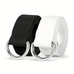 2pcs Women's D Ring Canvas Belts Silver Buckles Webbing Belts