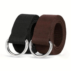 2pcs Women's D Ring Canvas Belts Silver Buckles Webbing Belts