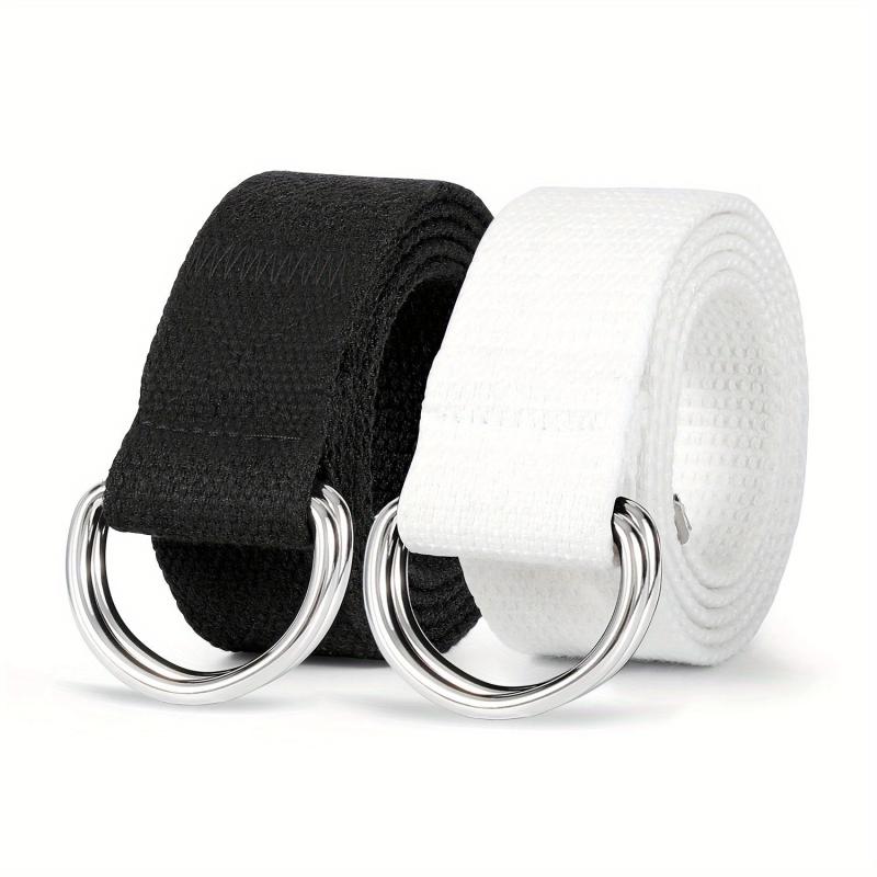 2pcs Women's D Ring Canvas Belts Silver Buckles Webbing Belts
