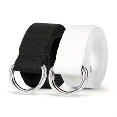 2pcs Women's D Ring Canvas Belts Silver Buckles Webbing Belts