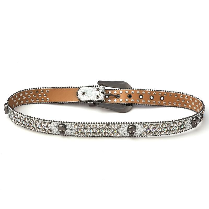 Punk Skull Rhinestone Belt Western Cowgirl Bling Studded PU Leather Y2K