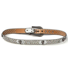 Punk Skull Rhinestone Belt Western Cowgirl Bling Studded PU Leather Y2K