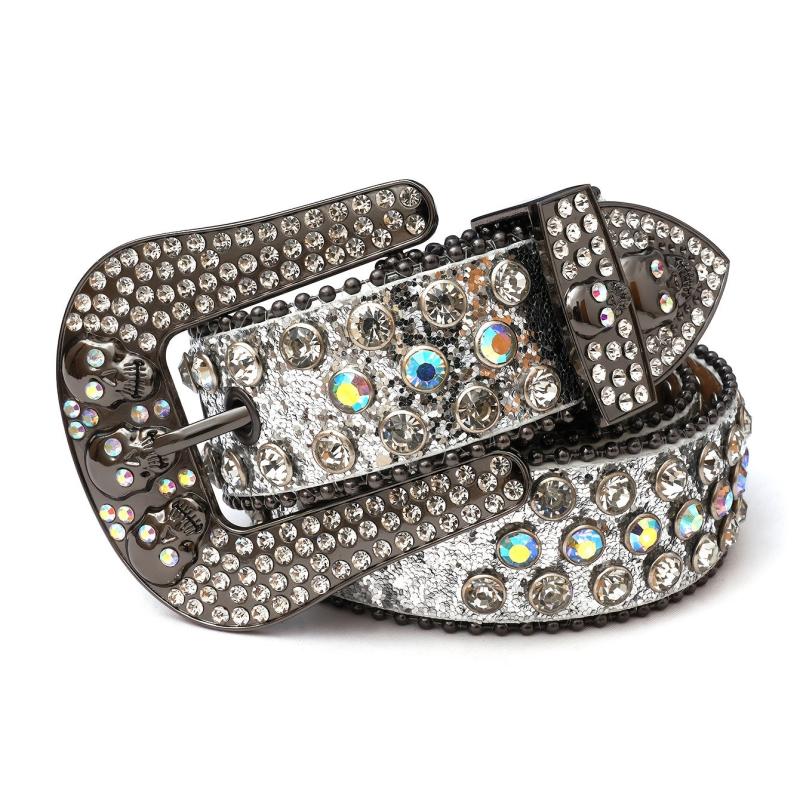 Punk Skull Rhinestone Belt Western Cowgirl Bling Studded PU Leather Y2K