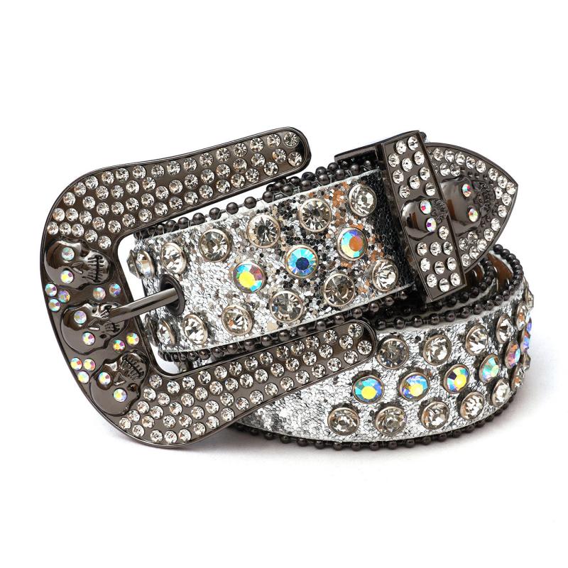 Punk Skull Rhinestone Belt Western Cowgirl Bling Studded PU Leather Y2K