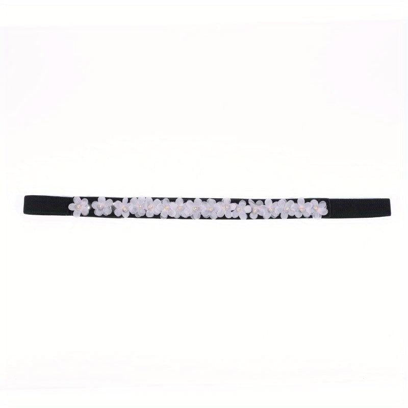 Fabric Flower Decor Thin Belt Solid Waist Belt Classic Dress Coat Girdle