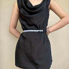 Fabric Flower Decor Thin Belt Solid Waist Belt Classic Dress Coat Girdle