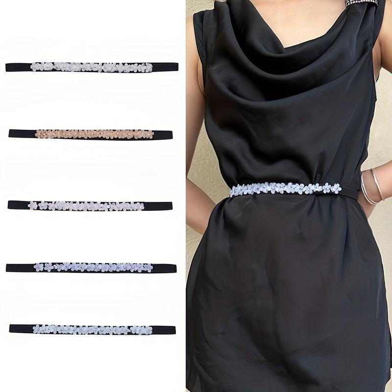 Fabric Flower Decor Thin Belt Solid Waist Belt Classic Dress Coat Girdle
