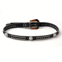 Skull Rivet Rhinestone Belt Hip Hop PU Leather Western Cowboy Cowgirl Bling Belt