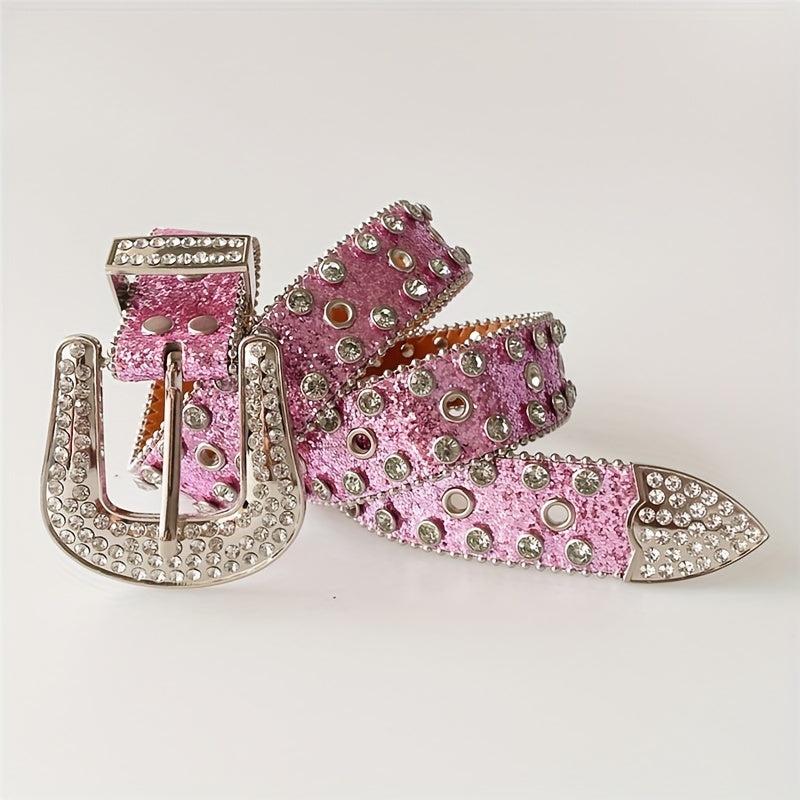 Western Punk Rhinestones Belts For Women Vintage PU Leather Jeans Belts