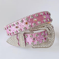 Western Punk Rhinestones Belts For Women Vintage PU Leather Jeans Belts