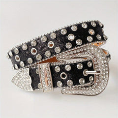 Western Punk Rhinestones Belts For Women Vintage PU Leather Jeans Belts