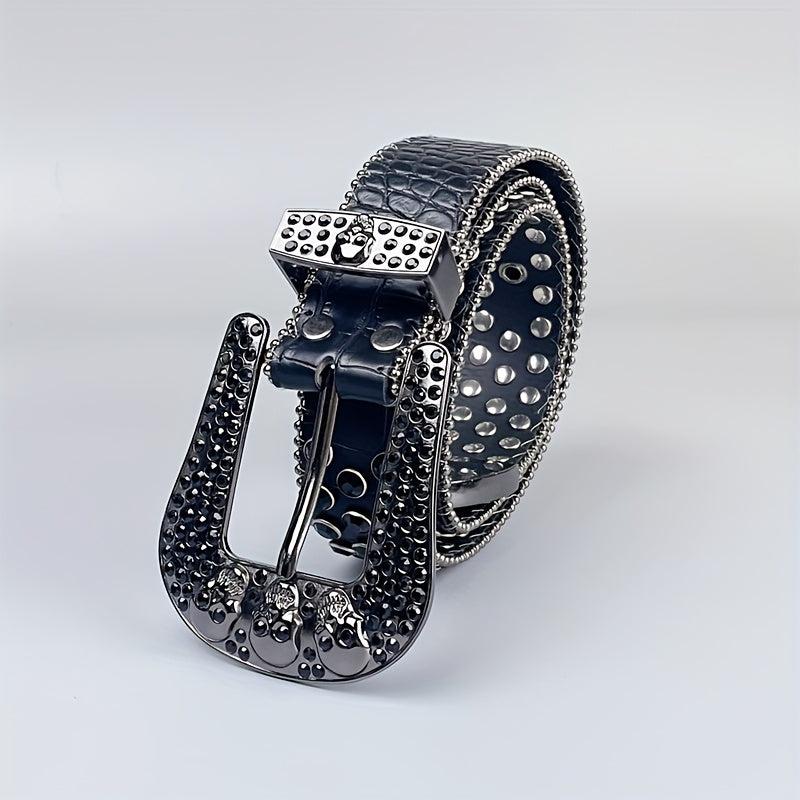 Y2K Skull PU Belt & Rhinestone Bracelet Set