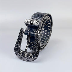 Y2K Skull PU Belt & Rhinestone Bracelet Set