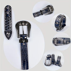 Y2K Skull PU Belt & Rhinestone Bracelet Set