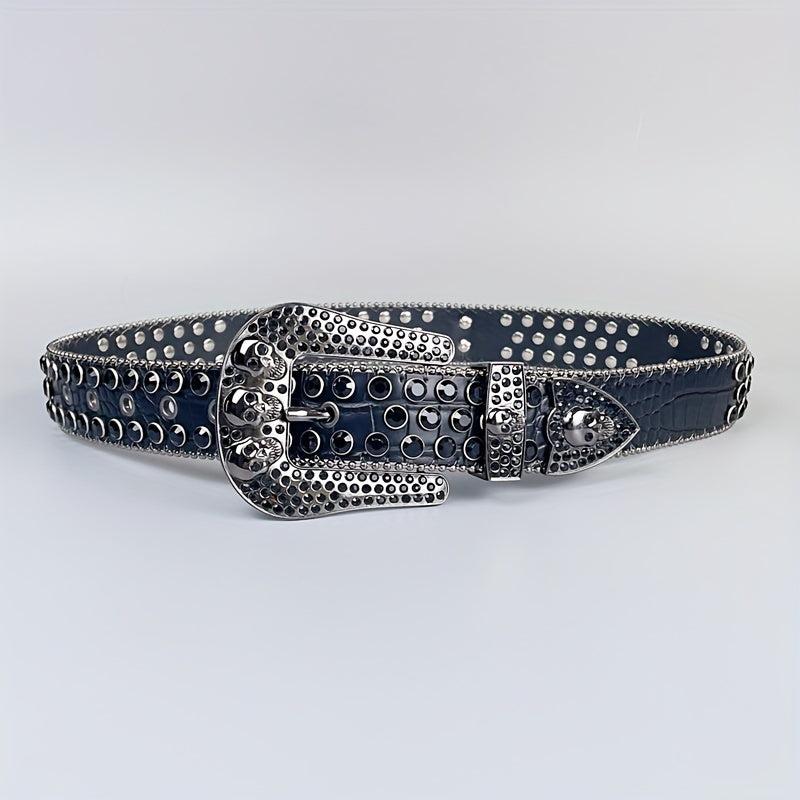 Y2K Skull PU Belt & Rhinestone Bracelet Set