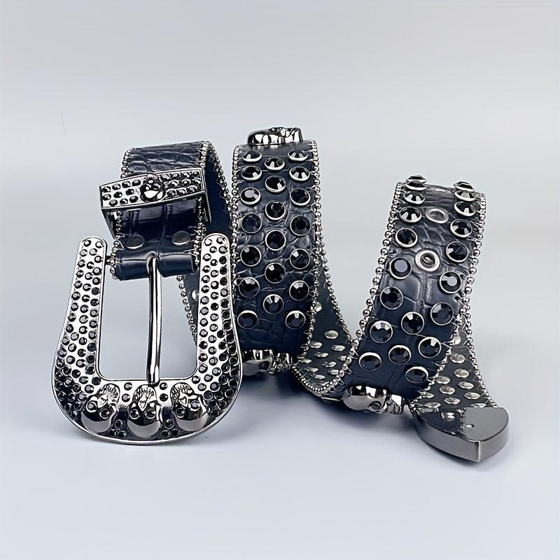Y2K Skull PU Belt & Rhinestone Bracelet Set