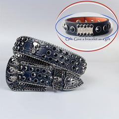 Y2K Skull PU Belt & Rhinestone Bracelet Set