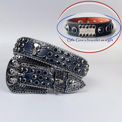 Y2K Skull PU Belt & Rhinestone Bracelet Set