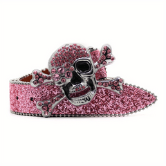 Skull Buckle Sequin Belt Hip Hop Bling Bling PU Leather Belt