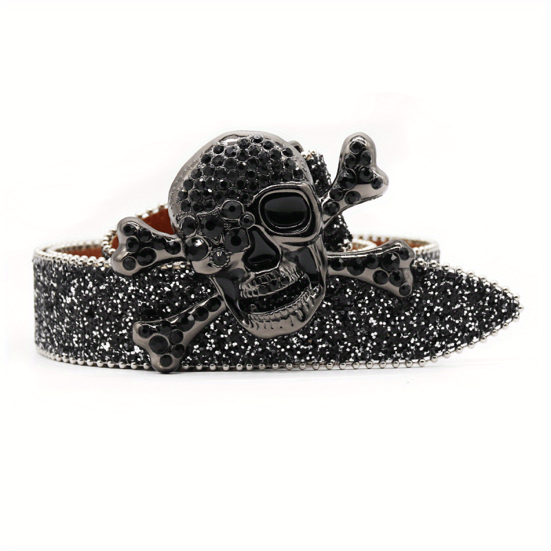 Skull Buckle Sequin Belt Hip Hop Bling Bling PU Leather Belt
