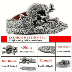 Skull Buckle Sequin Belt Hip Hop Bling Bling PU Leather Belt