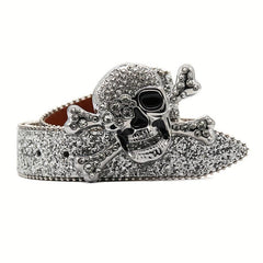 Skull Buckle Sequin Belt Hip Hop Bling Bling PU Leather Belt