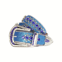 Rhinestone Skull Rivet Belt - Glitter PU Leather - Punk Hip Hop Style