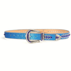 Rhinestone Skull Rivet Belt - Glitter PU Leather - Punk Hip Hop Style